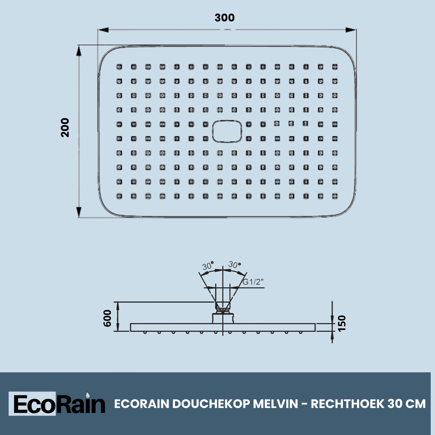 Regendouche Melvin XL 30 cm met Douchearm - Zwart