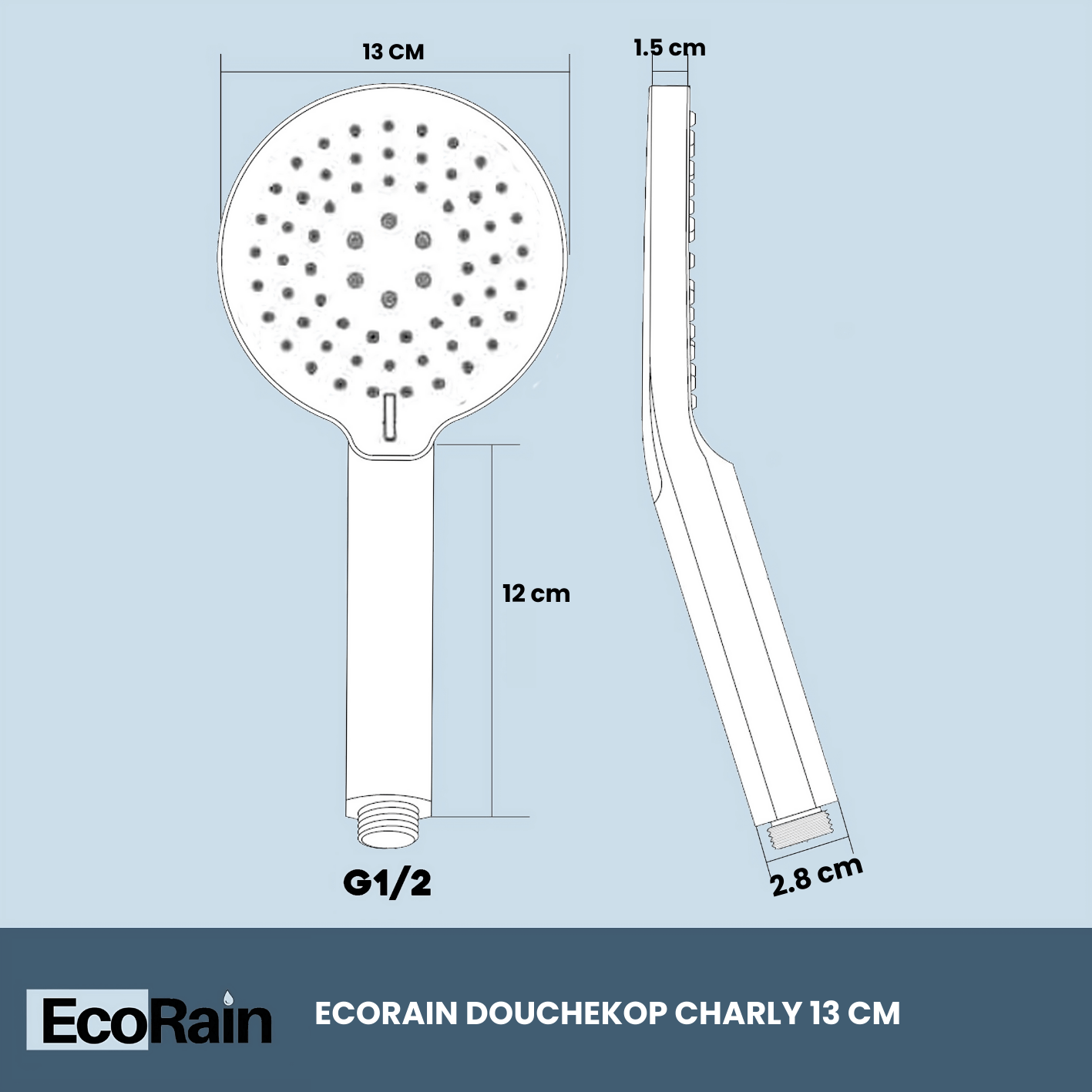 Waterbesparende Douchekop Charly 13 cm - Zwart