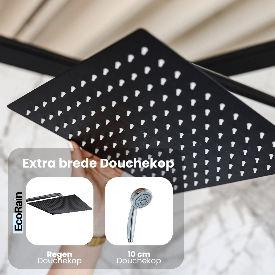 EcoRain Stainless Steel Rain Shower Head 30 cm Round Tyler - Black