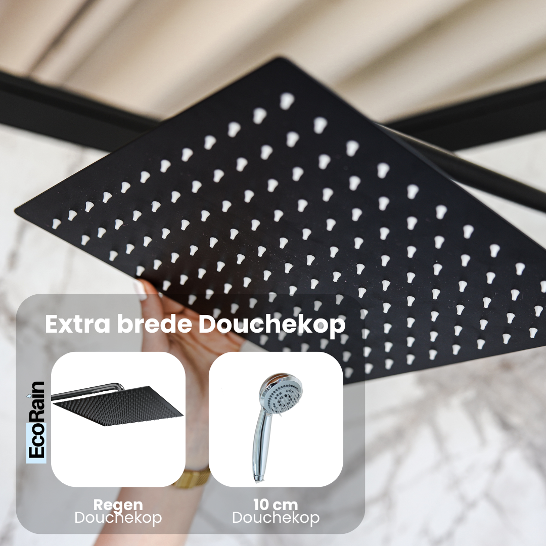 Vierkante RVS Regendouche met douchearm Tyler 20 cm - Zwart