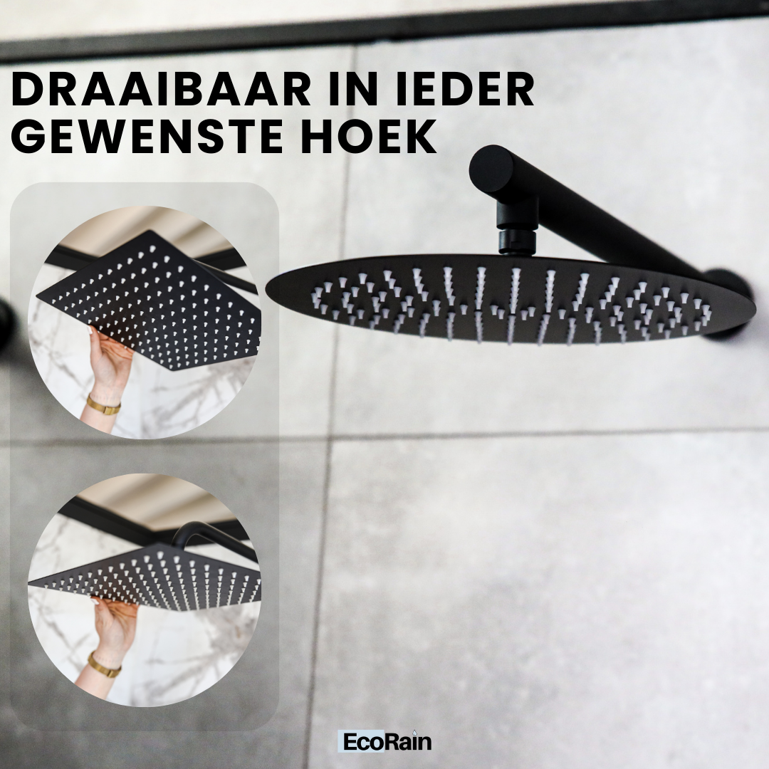 Vierkante RVS Regendouche met douchearm Tyler 20 cm - Zwart