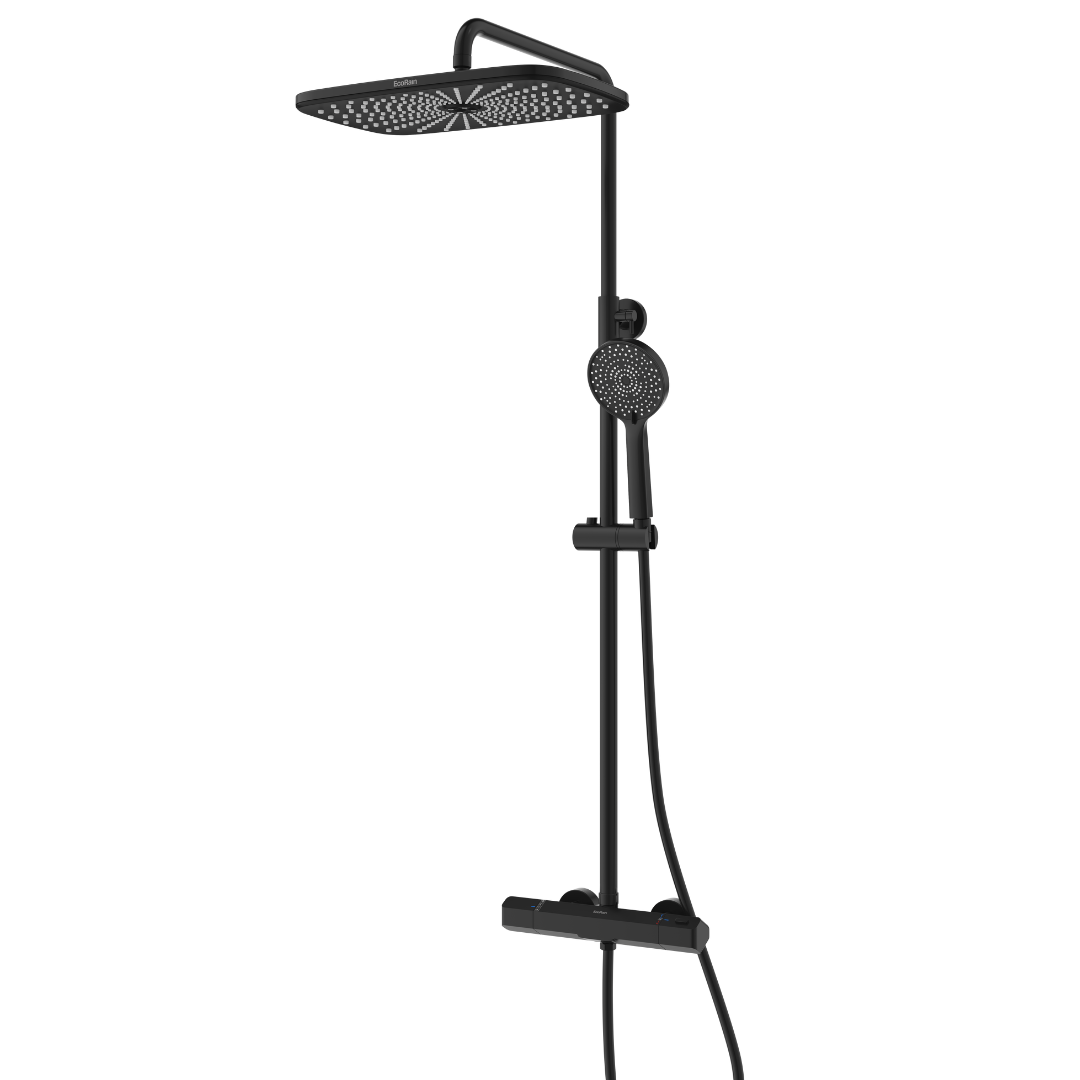 Rain shower Shower set Melvin with thermostatic tap Black