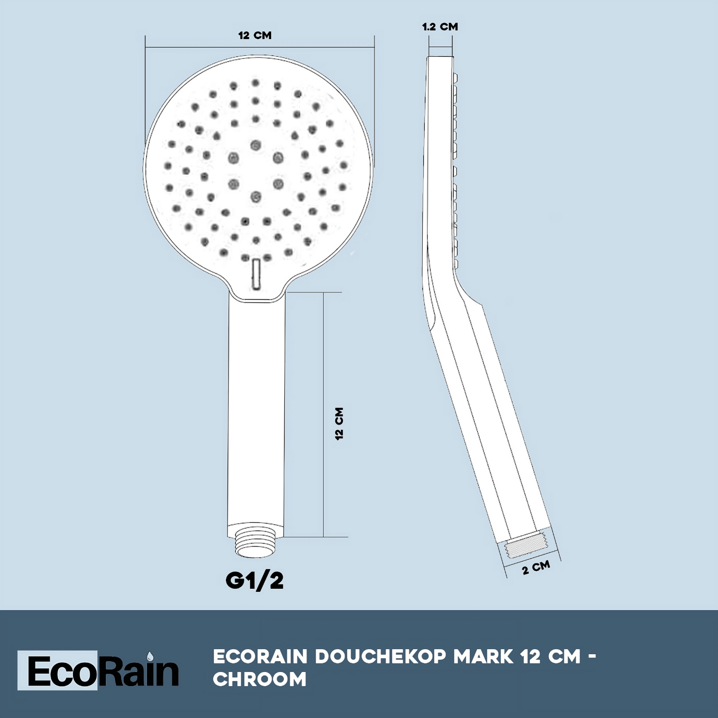 EcoRain Water Saving Shower Head Mark 12 cm - Black