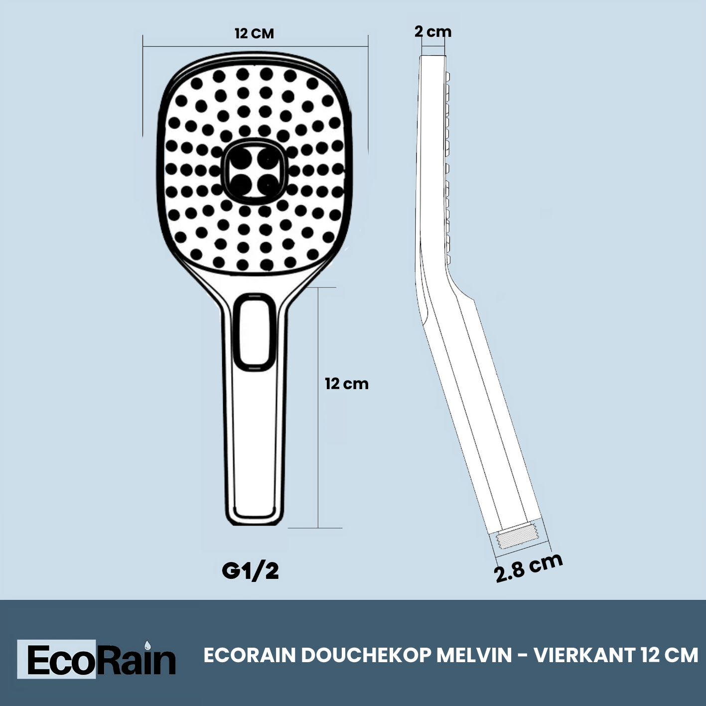 EcoRain Water Saving Shower Head Melvin Square 12 cm - Black