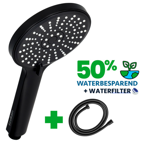 Waterbesparende Douchekop Mark 12 cm met slang - Zwart
