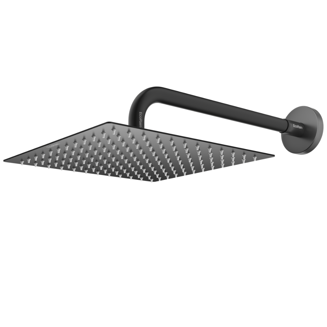Square stainless steel rain shower with shower arm Tyler 20 cm - Black