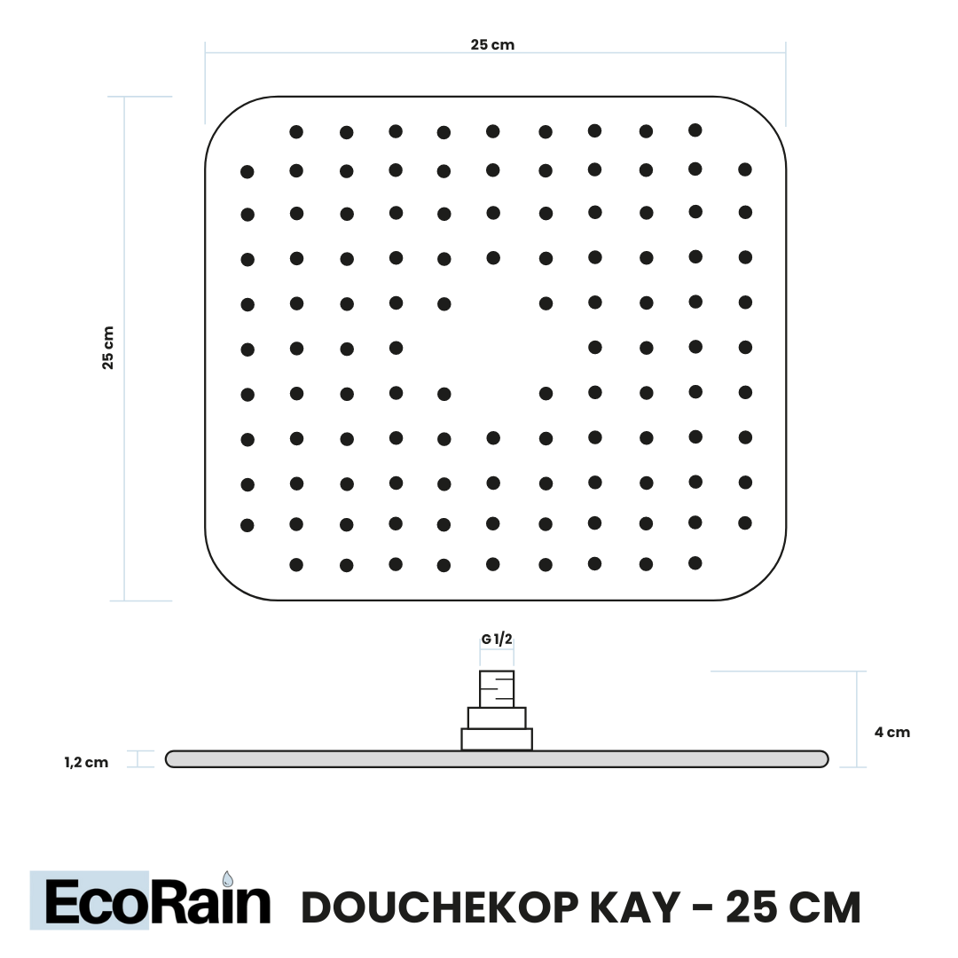 Regendouchekop Kay 25 cm - Zwart