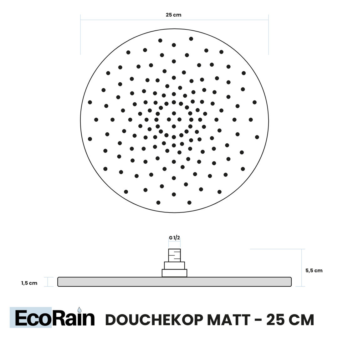 Regendouchekop Matt 25 cm - Chroom
