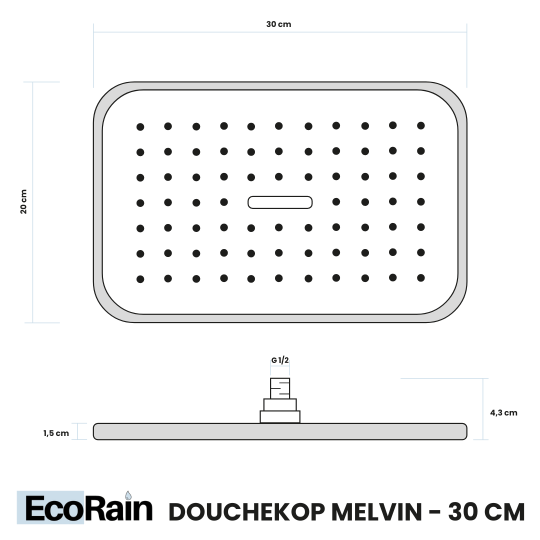 Regendoucheset Melvin 30 CM Zonder Kraan - Zwart