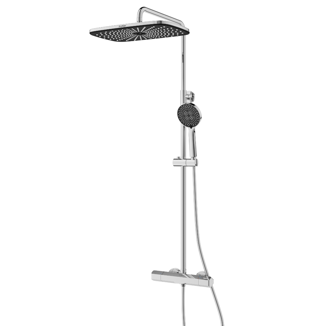 Rain shower Shower set Melvin with thermostatic tap - Chrome