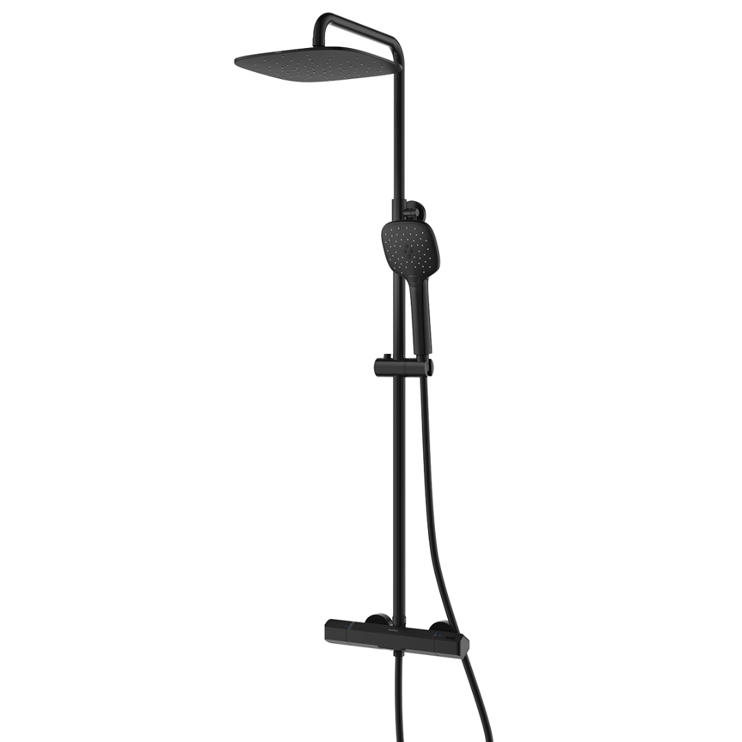 Rain shower set with thermostatic tap Kay 25 cm - Black