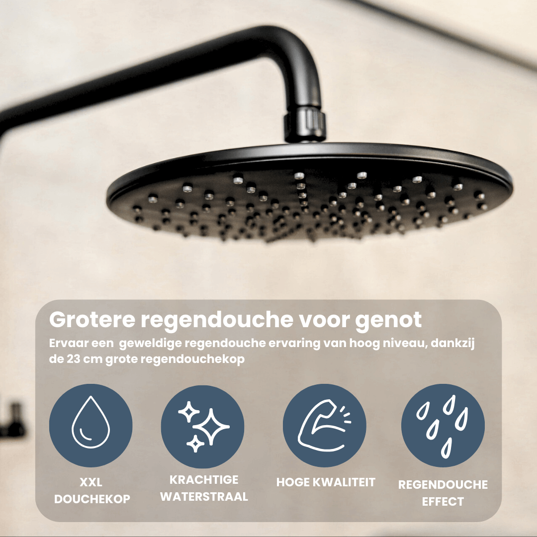 Regendoucheset Glenn 23 CM met Thermostaatkraan - Zwart