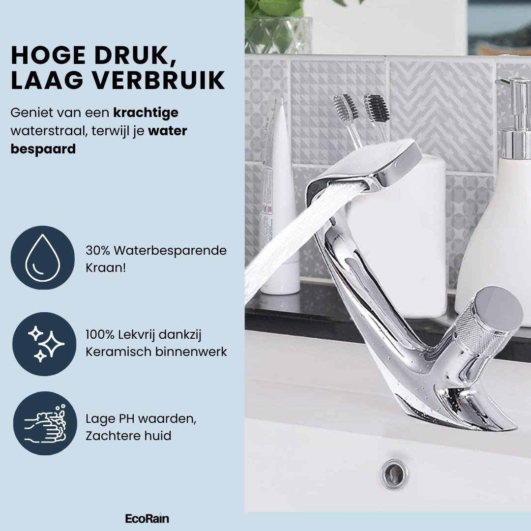 Wastafelkraan Tom met watervaluitloop - Chroom